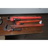 (2) 36" Rigid pipe wrenches and (1) 18" Rigid pipe wrench