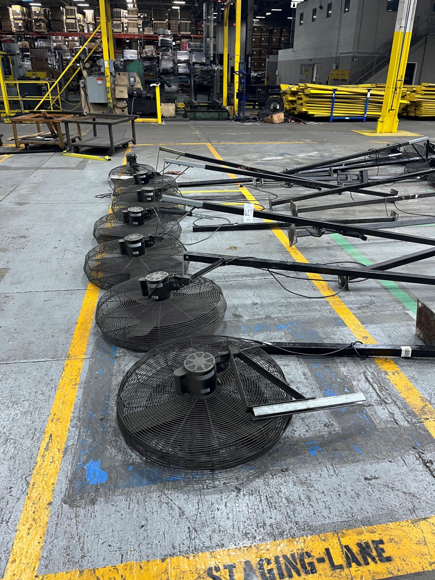 (7) pole mounted Dayton shop fans with poles