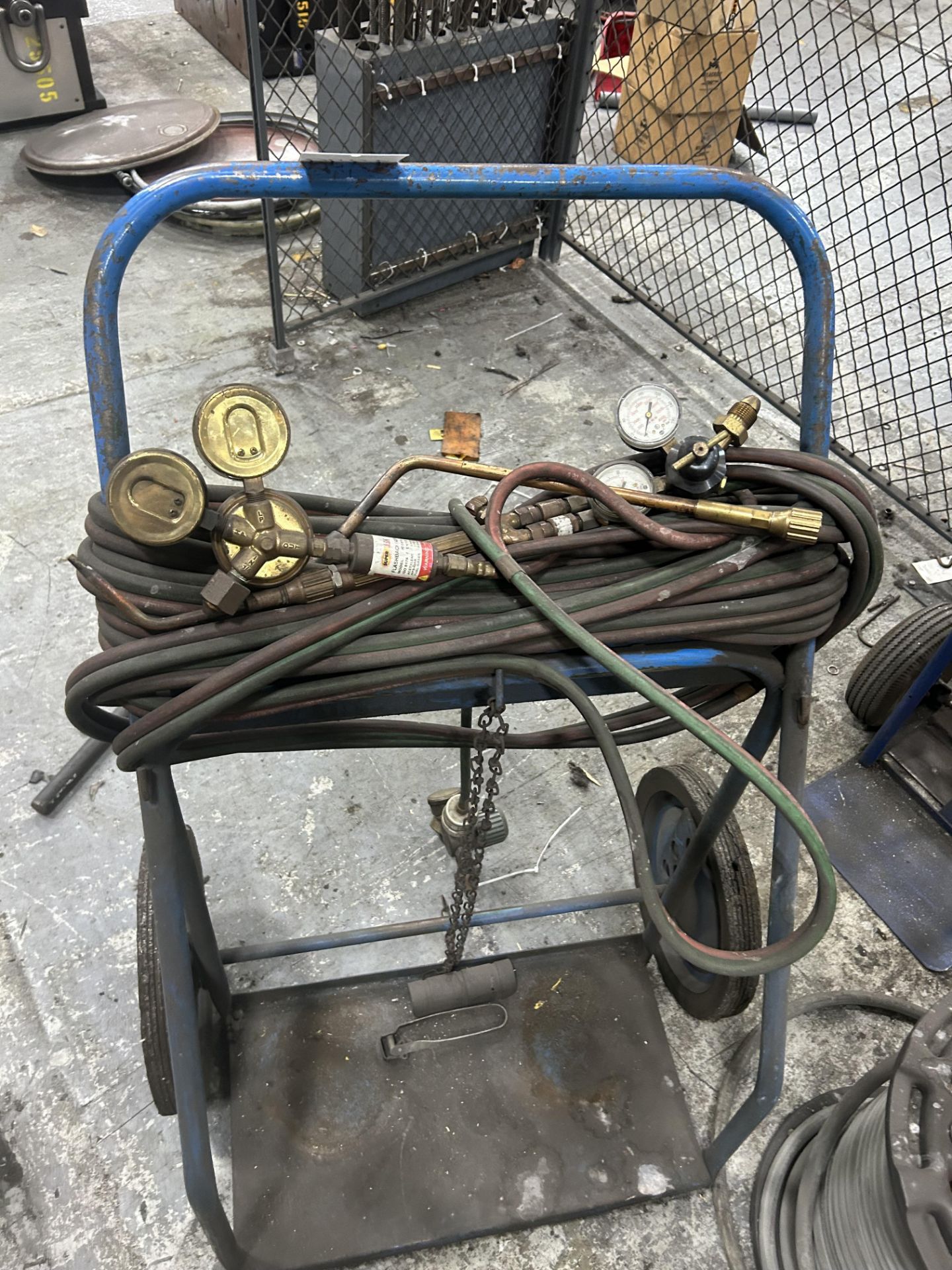 Acetylene cart with hoses, gauges and gun