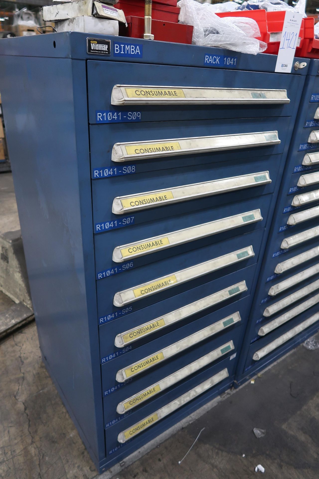 9 drawer Vidmar roller bearing tool cabinet with contents;