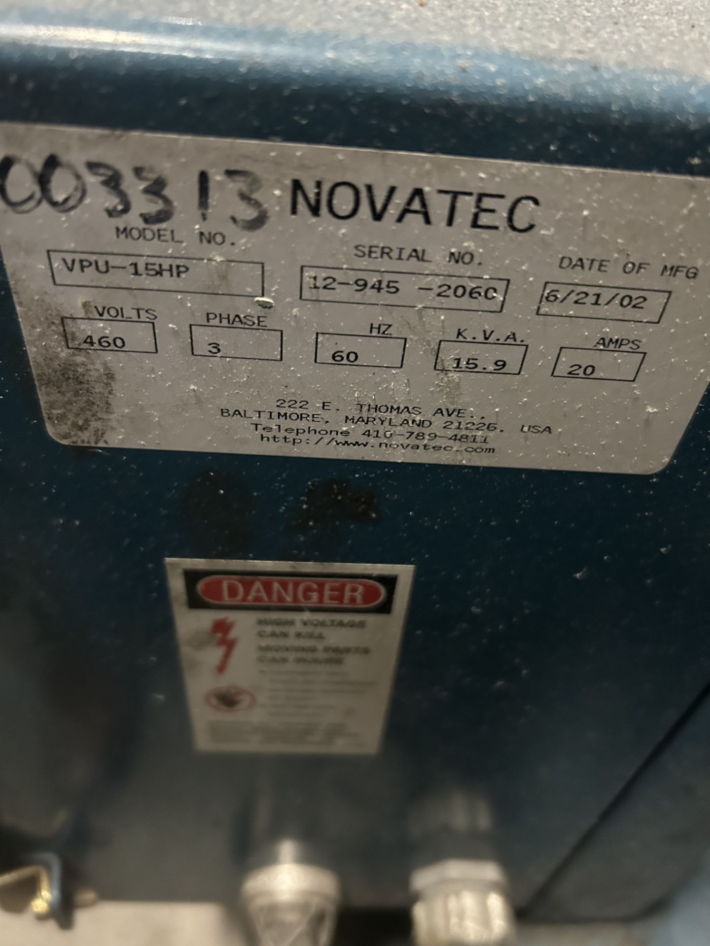 Novatec model VPU-15hp vacuum pump - Image 3 of 3