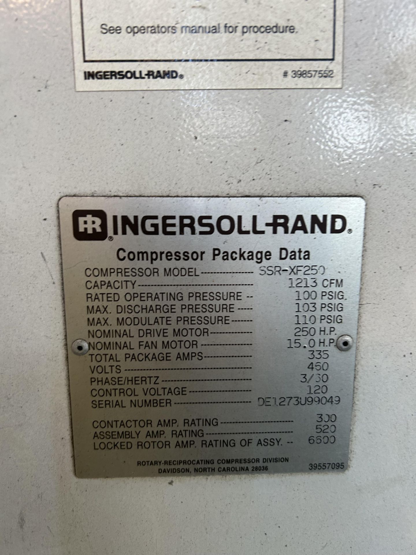Ingersoll Rand model SSR-XF250 air compressor - Image 3 of 4