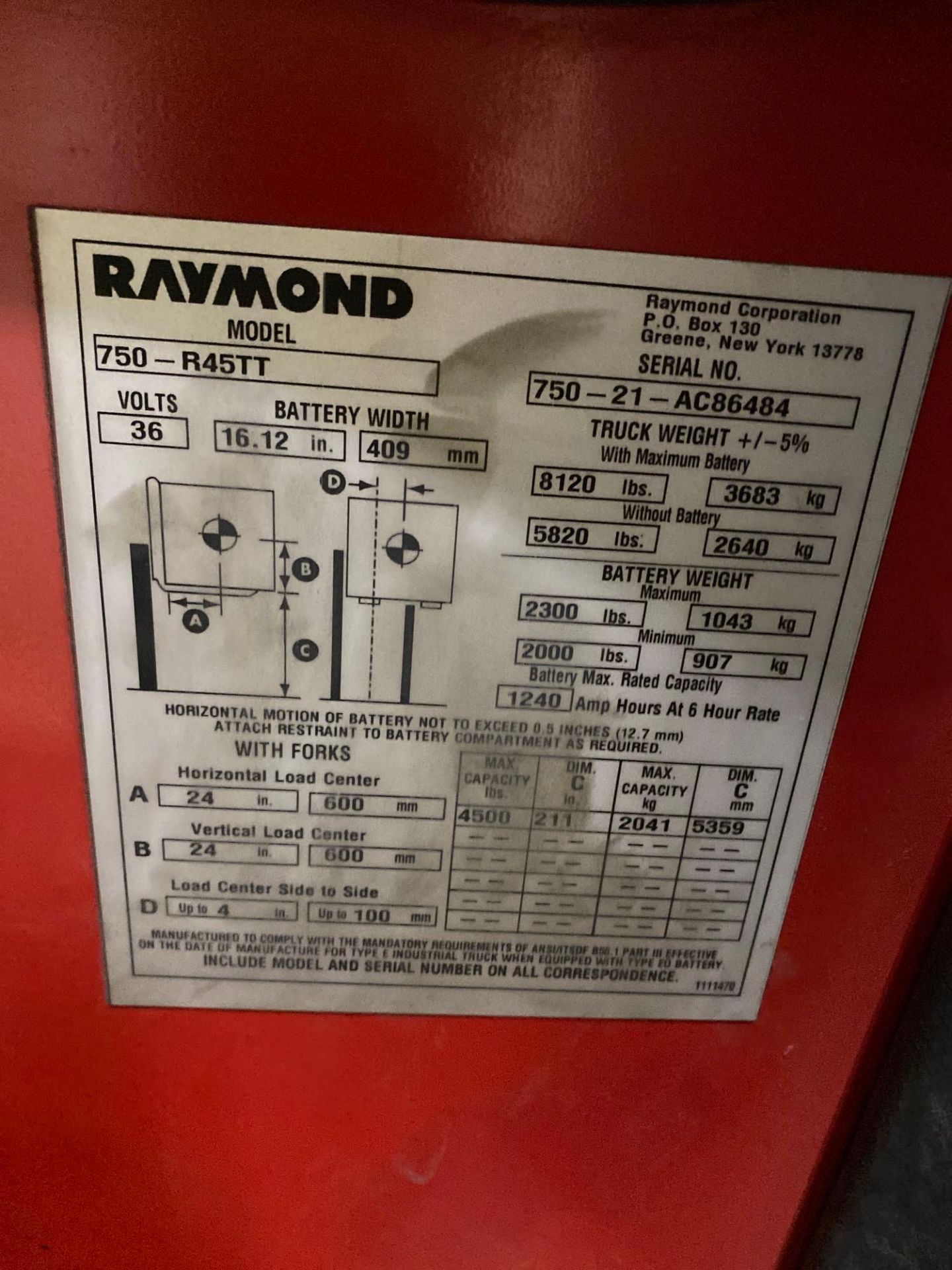 2021 Raymond 750-R45TT Electric Lift - Image 2 of 8