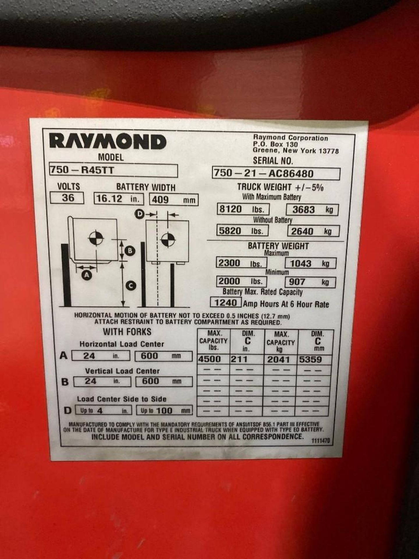 2021 Raymond 750-R45TT Electric Lift - Image 2 of 8