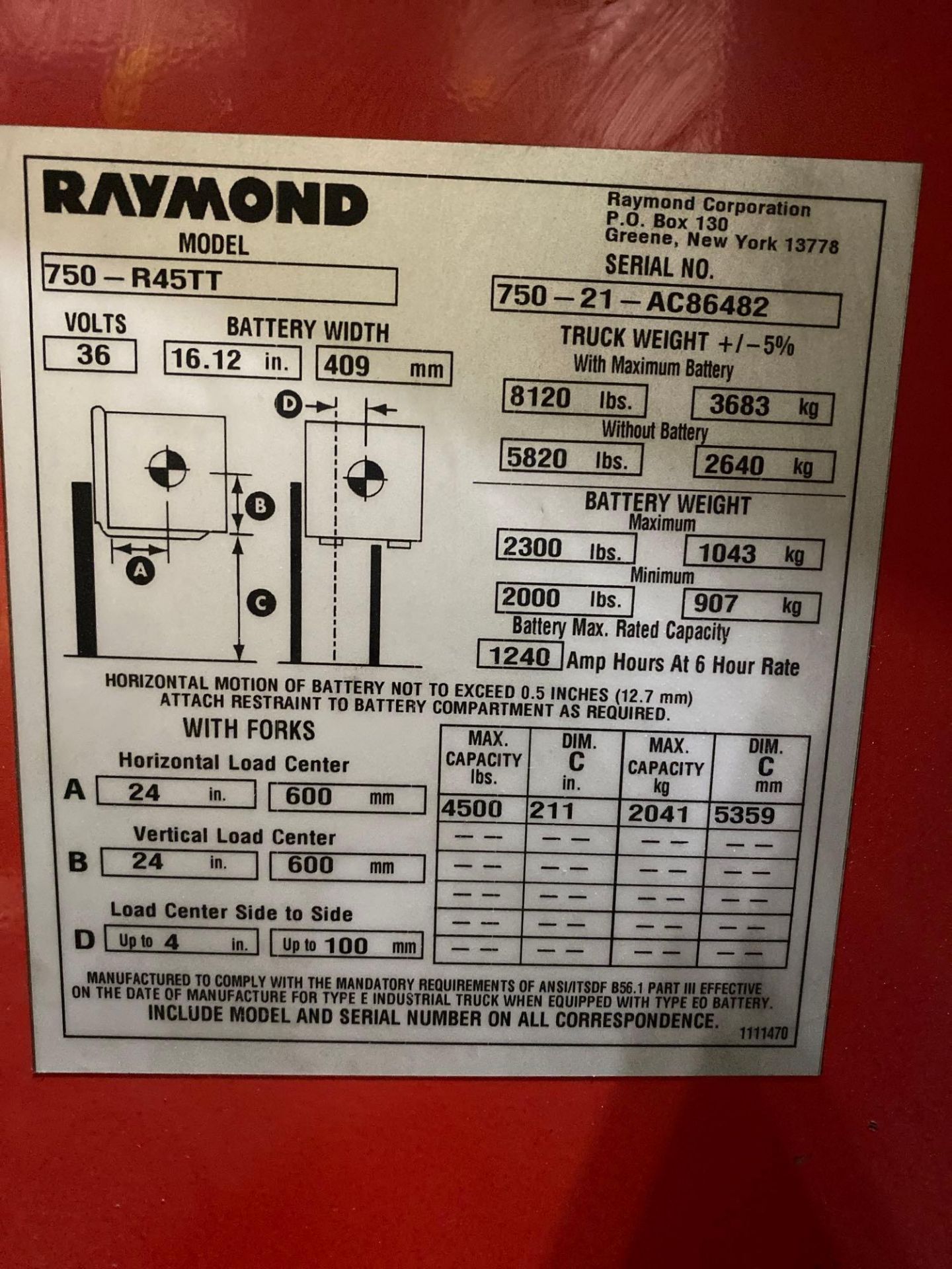 2021 Raymond 750-R45TT Electric Lift - Image 2 of 9