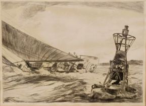 Yngve Edward Soderberg (American 1896-1971), dry point etching, a racing yacht, signed in pencil, 26