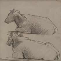 Dora Carrington (British 1893-1932), Cows In A Meadow, pencil, circa 1914, 13 x 12 cm, Bloomsbury