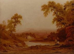 19th century, English school, landscape with two figures, watercolour, 70 x 52 cm