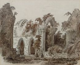 19th century, English school, study of a ruin, wash, 12 x 13 cm, and early 20th century, English