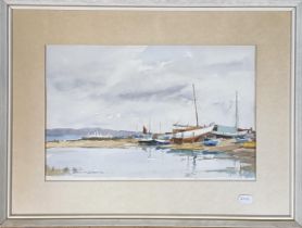 Edward Wesson (British 1910-1983), boats at low tide, watercolour, signed, 32 x 49 cm Provenance: