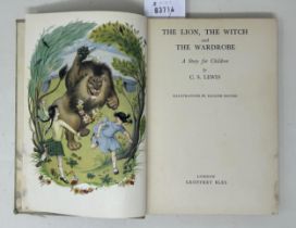 Lewis (C S), The Lion, The Witch and The Wardrobe, Geoffrey Bles, 1950, green cloth, spine faded,