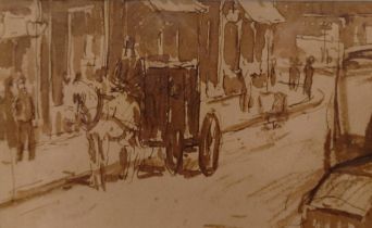 Attributed to Frank Runacres (British 1904-1974), a horse and cart, watercolour, 8 x 14 cm