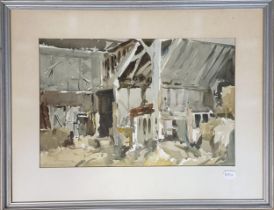 Edward Wesson (British 1910-1983), a barn interior, watercolour, signed, 32 x 49 cm Provenance: