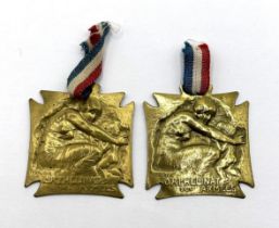 A René Lalique (French 1860-1945) brass Orphelinat des Armees charitable medal/pendant, with ribbon,
