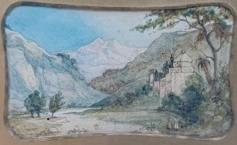 19th century, English school, A Distant View of Mount Lebanon, watercolour, initialled, titled and
