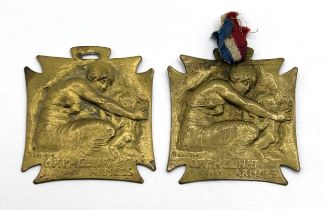 A René Lalique (French 1860-1945) brass Orphelinat des Armees charitable medal/pendant, lacking