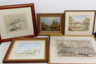 Early 20th century, English school, beach scene, watercolour, 25 x 40cm, and assorted other pictures