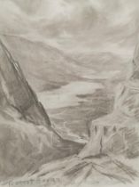 Robert Beran, a view from a mountain, charcoal, signed, 26 x 20 cm, and its pair (2) Overall
