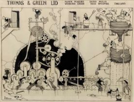 Attributed to William Heath Robinson, Paper Making at Thomas & Green, ink on tracing paper,