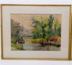 Attributed to George Farquhar Pennington (Cornish 1872-1961), river scene, watercolour, 28 x 36