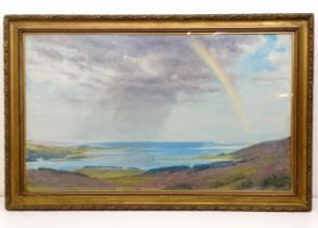 Sigismund Goetze, landscape with a rainbow, indistinct handwritten label, 38 x 67 cm