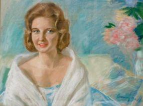 Emanuel, a lady wearing a shawl, pastel, signed and dated 1960, 47 x 63 cm Overall condition good,