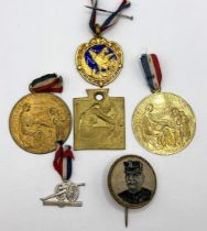 A French WWI Journee Francaise Secours Nationale brass medal, four other medals and a pin (6)