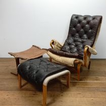 A Bruno Mathsson Pernilla style bentwood armchair, with a leather button back and seat, a