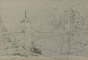 Samuel Prout (British 1783-1852), St Maurice, pencil, inscribed, 25 x 36 cm