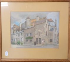 Cemarnel Collioure, a street scene, watercolour, 28 x 18 cm, and three others by the same artist (4)