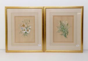 E Callinard, Posy Of Summer Flowers, watercolour, signed, 29 x 22 cm, and its pair, Posy Of Lilies