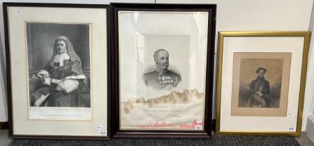 A portrait print, 36 x 26 cm, and two other prints (3)