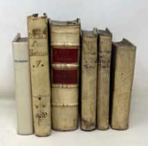 Pomey (P Francisco), Pantheon Mythicum, 1730, velum, and five other velum bound books Sold with