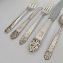 An American Northern Lights pattern sterling silver canteen of cutlery, designed by Alfred G. Kintz,