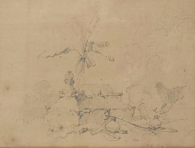 George Chinnery (Brtish 1772-1854), a Chinese tomb, 21 x 28 cm, Spink & Son Ltd gallery label