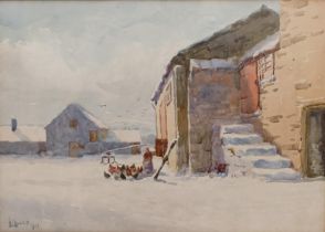 ***Withdrawn*** H G Callen, a winter farmyard scene, watercolour, signed and dated 1911, 26 x 37