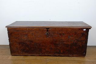 An 18th century Continental carved cedarwood coffer, 130 cm wide top later