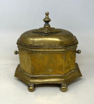 A Continental brass tobacco box, 26 cm wide