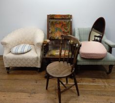 A rocking chair, two armchairs, a single chair, and an oval mirror (5) Tub chair in good condition