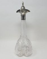 An Edward VII crystal cut decanter with a silver mount, Sheffield, 1905, 35 cm high Stopper has come