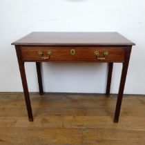 A 19th century mahogany side table, with a single drawer, on square legs, 90 cm wide