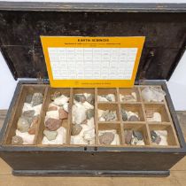 Assorted mineral samples, in a fitted pine box, 64 cm wide