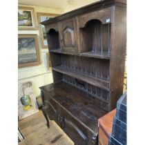 An oak dresser, assorted pictures, prints and other items (qty)