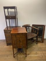 A 19th century mahogany washstand, 43 cm wide, another, a mahogany chest, 61 cm wide, a mirror, 80 x