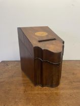 A 19th century mahogany knife box, inlaid with a shell, converted to a letterbox, 24 cm wide