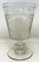 A 19th century rummer, engraved galleon, with motto, and assorted other glassware (box)