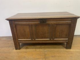 An oak coffer, 118 cm wide Depth 55 cm Height 66 cm