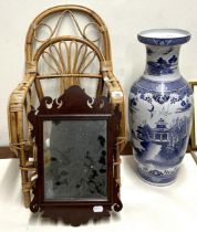 A child's bamboo chair, a mahogany wall mirror and a vase (repaired) (3)