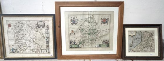 An 18th century tinted map of Staffordshire, a similar map of Herefordia, and another of Cardigan (