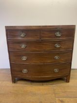 A 19th century bow front mahogany chest, having two short and three long drawers, 103 cm wide